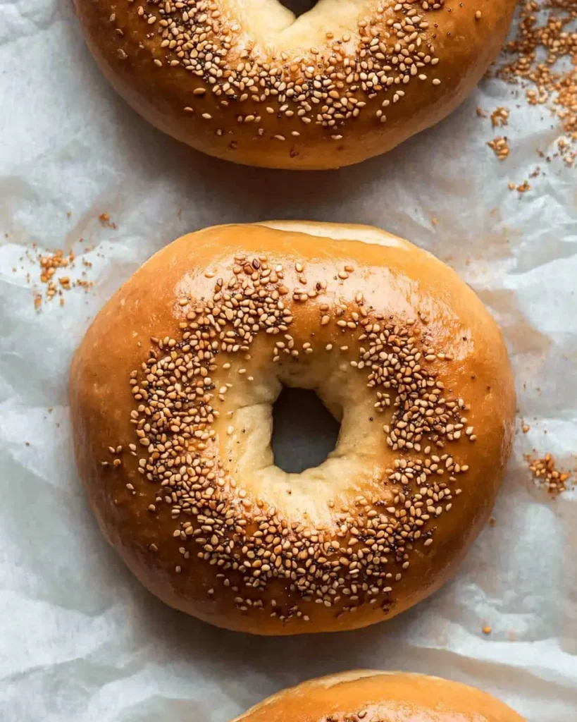 Keto Bagels: The Ultimate Low-Carb Bread Alternative That Tastes Like the Real Thing 4 Close-up of two keto bagels sprinkled with sesame seeds on white parchment