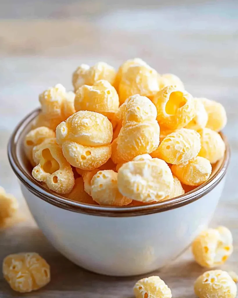 Keto Cheese Popcorn: The Best Zero-Carb Snack You’ll Crave Every Day 3 Crispy keto cheese popcorn puffs served in a white bowl on a neutral background