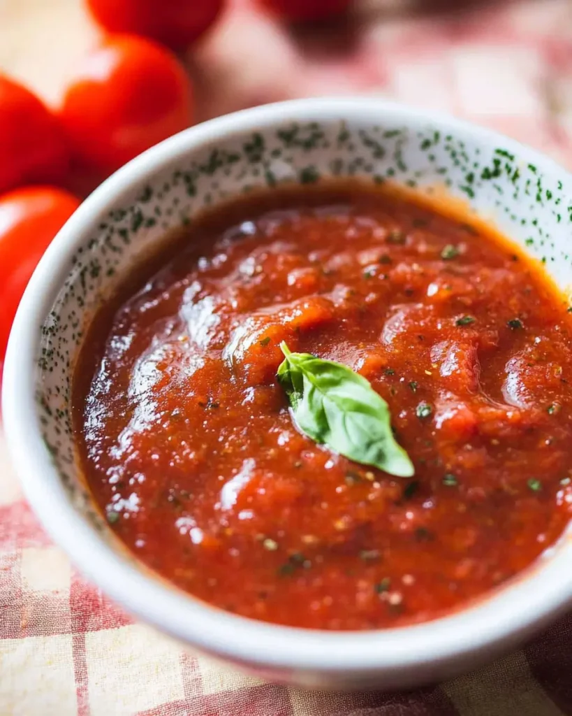 Quick Keto Pizza Sauce: The Best Low-Carb Pizza Sauce Recipes & Store-Bought Picks 5 Quick Keto Pizza Sauce served in a ceramic bowl topped with fresh basil